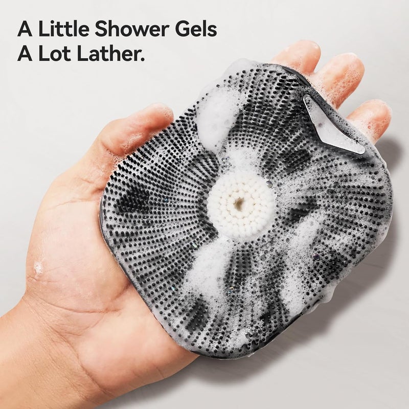 Kpyphm Zinc Infused Silicone Body Scrubber for Men, New Upgrade Deep Exfoliating Body Scrubber for Shower, Silicone Loofah Men for Sensitive Skin with Lathering Bristles and Ergonomic Non-Slip Handle (Black) - Image 3